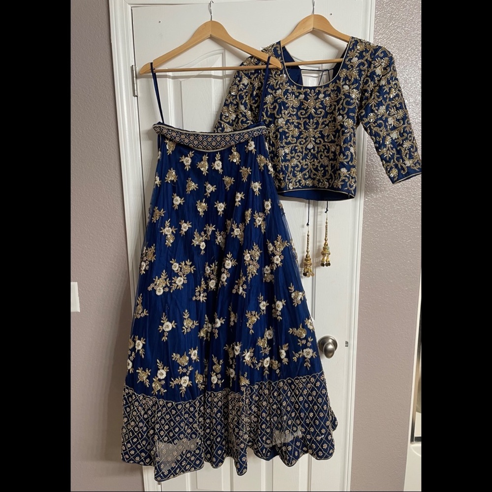 Royal blue heavy wedding or reception lengha